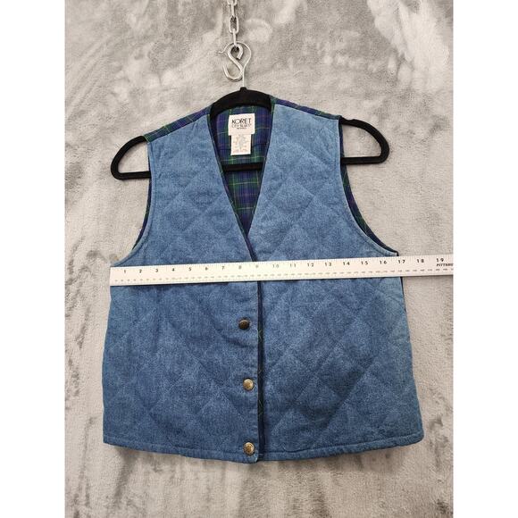 Vintage Koret City Blues Quilted Denim Snap Vest Plaid Crop Pant Set Size 8 Blue - Picture 6 of 16